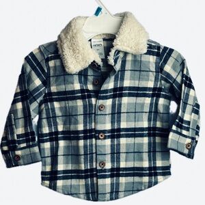 Carter's Blue and Cream Plaid Flannel Shirt with Fleece Collar